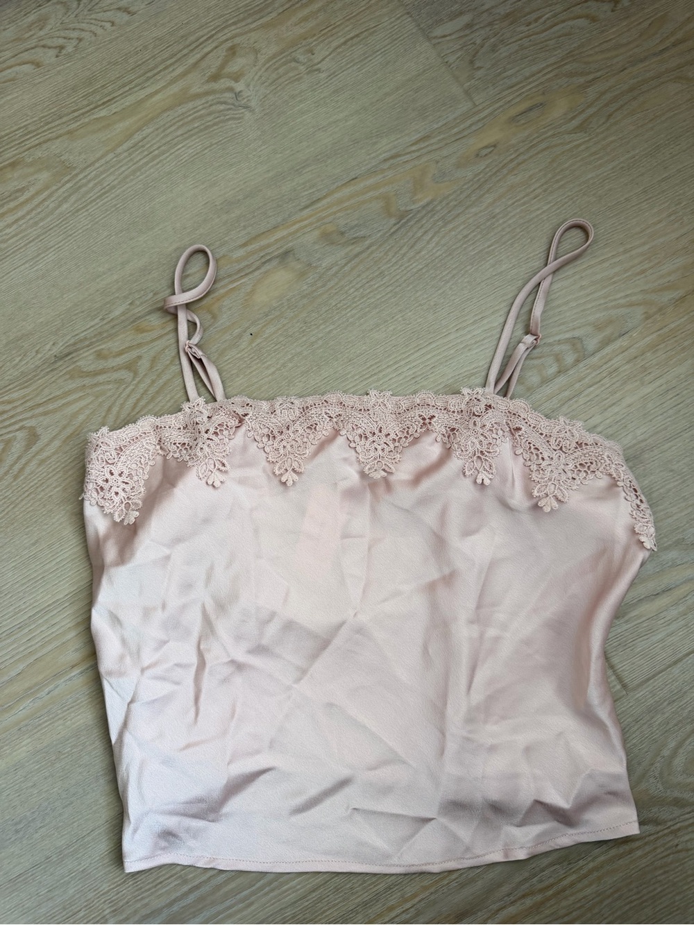 Lace Trim Satin-Like Pink Tank Top
